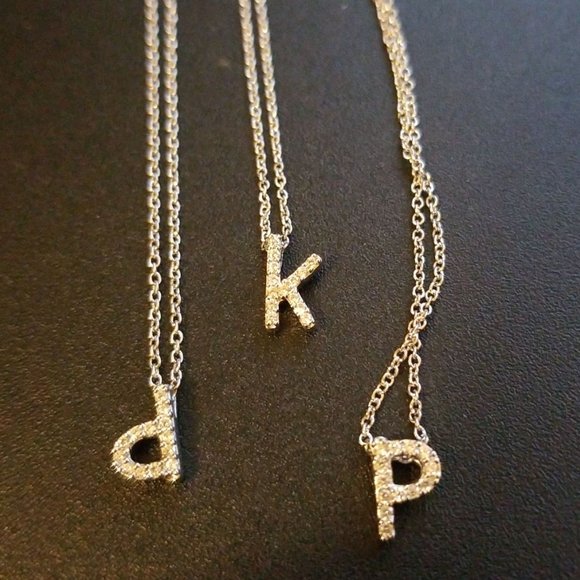 CHOICE OF: Petite Initials "d" "p" and "r" SS/Diamonique with Chain - Picture 2 of 5